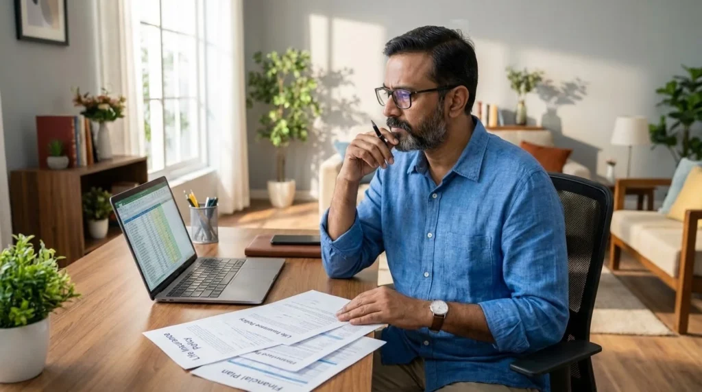 Person reviewing life insurance policy for surrender value financing.