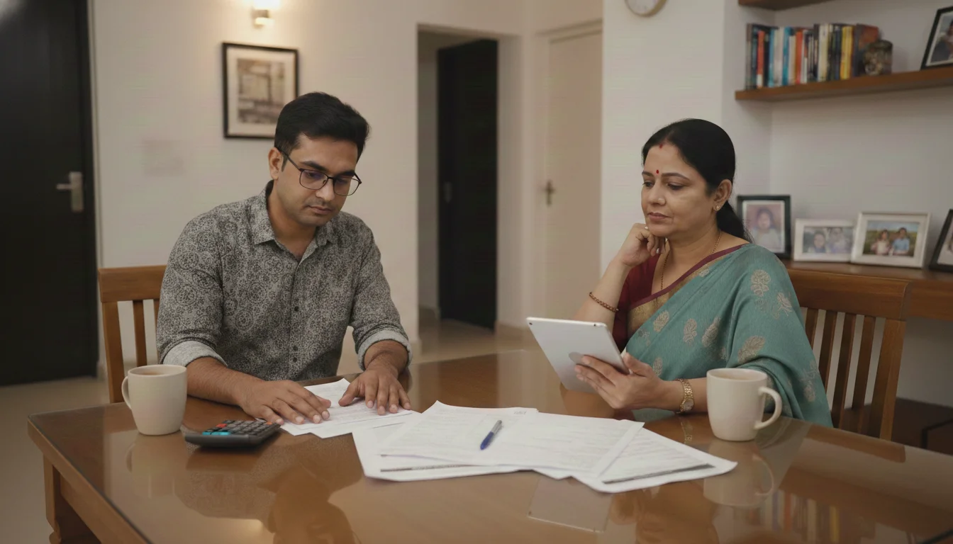Reviewing health insurance premium payment options at home.